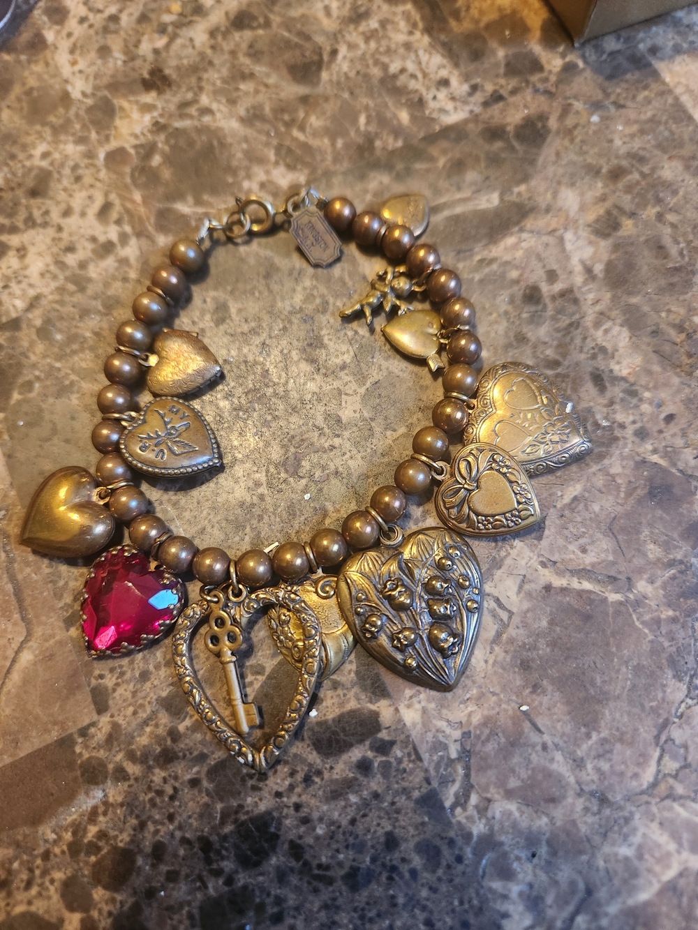Heart Charm Bracelet with Red Crystal Accent - Women Jewelry